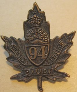 Old Badge Pin Canada Overseas Battalion 94 New Ontario