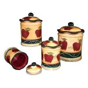 Deluxe 4 Pc Country Apple Canister Set CANISTERS COOKIE JAR ceramic 