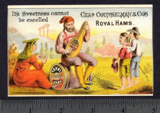   Counselman Meat Cyprus Greek Mandolin Victorian 1800s Adv Card