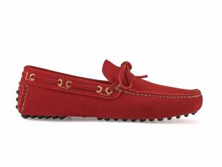 Car Shoe Mens Bright Red Suede Leather Driving Mocassins Shoes Size US 
