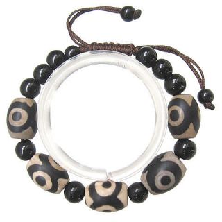   Tibetan Agate Dzi Beads Black Diamond Carbonado Amulet Bracelet