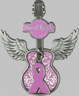   Cafe 2012 Pinktober Breast Cancer Awareness GUITAR PIN Winged w/Ribbon