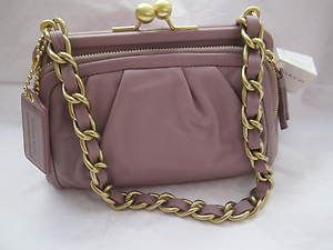 Coach Parker Leather Kisslock Handbag in Mauve 13621