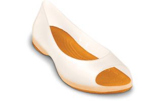 Crocs Carlie Peep Toe Flats Oyster Mango 9W Comfortable Flat Womens 9 