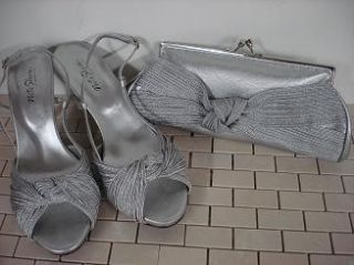 Carlo Fellini Celia Nite Shoes and Handbag Silver Set