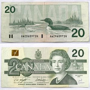 1991 AWZ9659724 Canadian Bank Canada $20 Dollar Money Bill Notes 