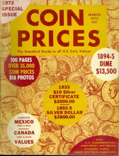 1972 Coin Prices Magazine 1894 S Dime/Silver Dollar/Certificate 