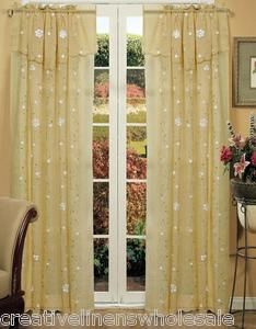    Daisy Embroidered Crushed Voile Window Curtain Panel 2PCS GOLD NEW
