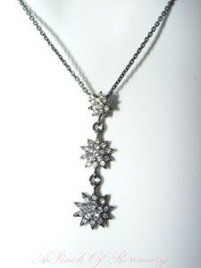 Carolee Designer Pave Floral Lavalier Necklace Crystal Gunmetal Signed 