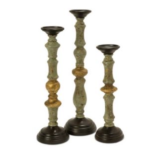 Country French Antiqued Wood Pillar Candleholders