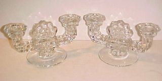 Pair of Fostoria Glass AMERICAN Low Double 2 Lite Candlesticks