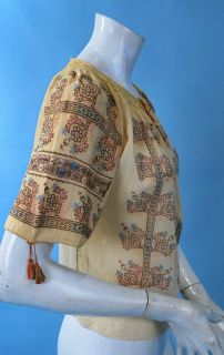 1920 Vintage Romanian Sheer Embroidered Cotton Blouse