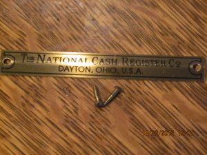 Candy Store Antique Brass National Cash Register BRASS BASE TAG NCR 
