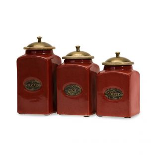 FRENCH COUNTRY S/3 CANISTER SET Ceramic Kitchen Tuscan Red NEW