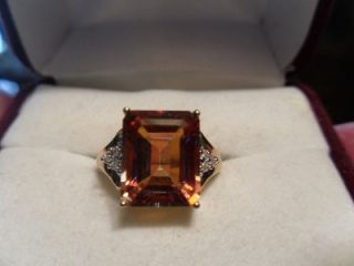   10K Custom Made Emerald Cut RARE Caribbean Topaz Diamond Ring