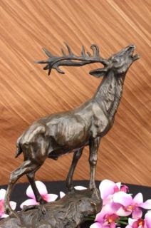 Large Original Reindeer Caribou Bronze Sculpture Figure Statue 