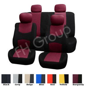 FH FB050114 Flat Cloth Car Seat Cover w 4 Headrest Burgundy