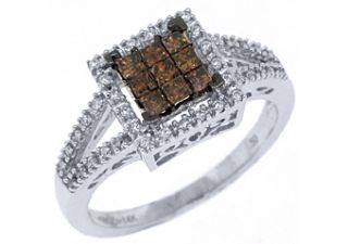 Womens Brown Champagne Diamond Engagement Promise Ring 14k White Gold 
