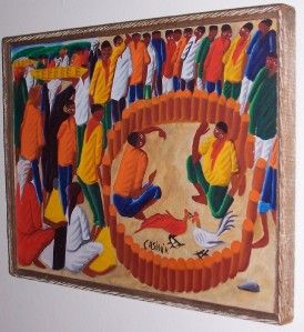 RARE Laurent Casimir Haitian Cockfighting Art Painting
