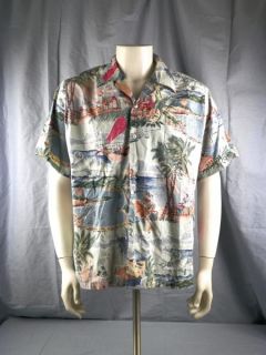   Spooner Reverse Print Caribbean Hawaiian Shirt Men Large Aloha