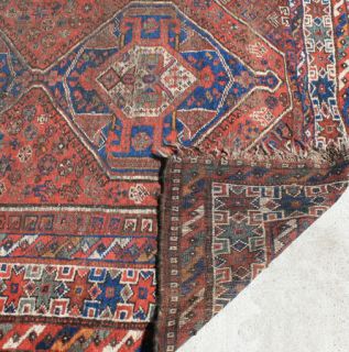Antique Caucasian Old Hand Made Persian Carpet Star KAZAK Jewel Colors 