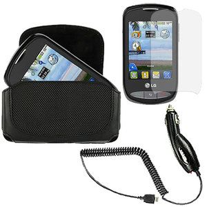Black belt clip pouch case + Car Charger + Screen for LG 800G Net10 