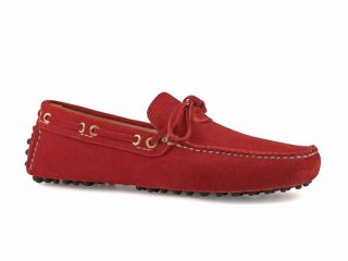 Car Shoe Mens Bright Red Suede Leather Driving Mocassins Shoes Size US 