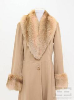 Carlos Miele Tan Wool Cashmere Mink Fur Trim Full Length Coat Size 40 