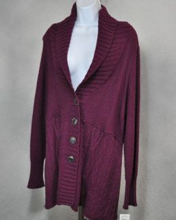Caslon Shawl Collar Cardigan Sweater Empire Waist Black Cherry New $74 