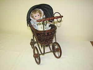 Antique Doll Baby Buggy Carriage Stroller Pram with Doll