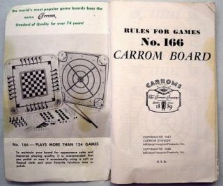 CARROM Game Board Rules For No. 166 Book Instruction 1968 SC