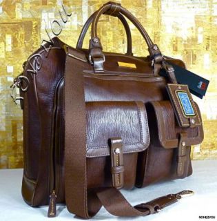 Tumi Carlos Falchi 073203 Brown Leather Slim Briefcase Luggage Laptop 
