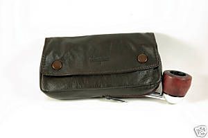 Castleford Leather Pipe Case w Tobacco Pouch Brown