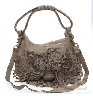 Caterina Lucchi Brown Leather Flower Trim Handbag New