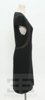 Carolina Herrera Black Silk Jeweled Trim Cap Sleeve Dress Size 14