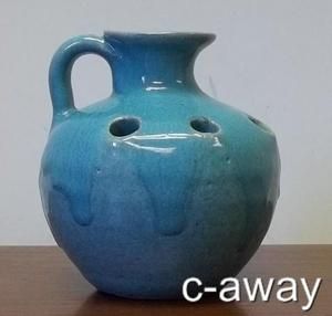 Vintage North Carolina Pottery Flower Frog Jug Chinese Blue Drip Glaze 