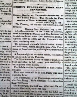 Cedar Mountain Tazewell TN 1862 Civil War Old Newspaper