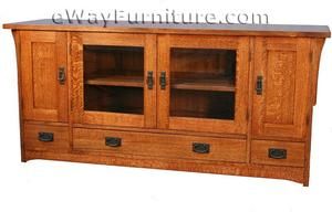 MADE IN AMERICA MISSION STYLE SOLID OAK WOOD ENTERTAINMENT TV CONSOLE 