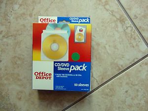 New Office Depot CD DVD Sleeve Pack 50 Sleeves