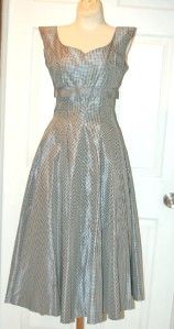   1940s 50s Gingham Long Dress with Crinoline Slip Carteret NY