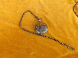 Pocket watch with chain carven playing golf two sided arabesquitic 