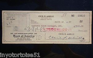 Film Director Cecil B DeMille Signed Bank Check Hollywood CA 1957 