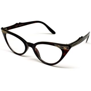 New Womens Cat Eye Clear Sunglass Eyeglasses Dark Brown Tortoise E13 
