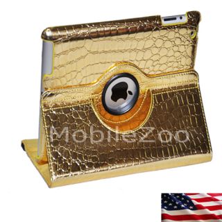 iPad 3rd 360 Rotating Case Crocodile Magnetic PU Leather Smart Cover 