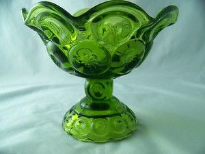 SMITH GLASS COMPANY ANTIQUE GREEN FLARED COMPOTE # 5291 EXCELLENT 