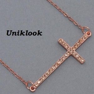   Crystal Cross Pendant Rose Gold Chain Design Jewelry 18 Necklace