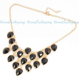 Fashion Golden Chain Water Drop Black Resin Beads Pendant Necklace