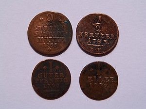 Germany 4 Copper Coins Hesse Cassel 1765 to 1798 Genuine