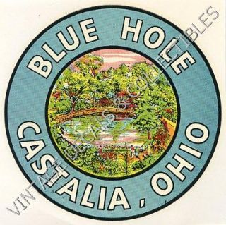 Vintage Blue Hole Castalia Ohio State Travel Decal Goldfarb Waterslide 