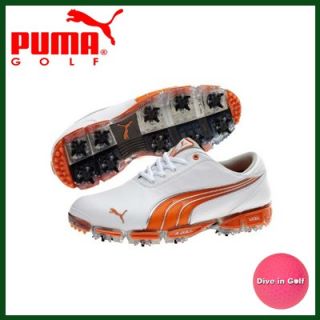 Puma Golf Shoes Super Cell Fusion Ice White Smoke Vibrant Orange US10 
